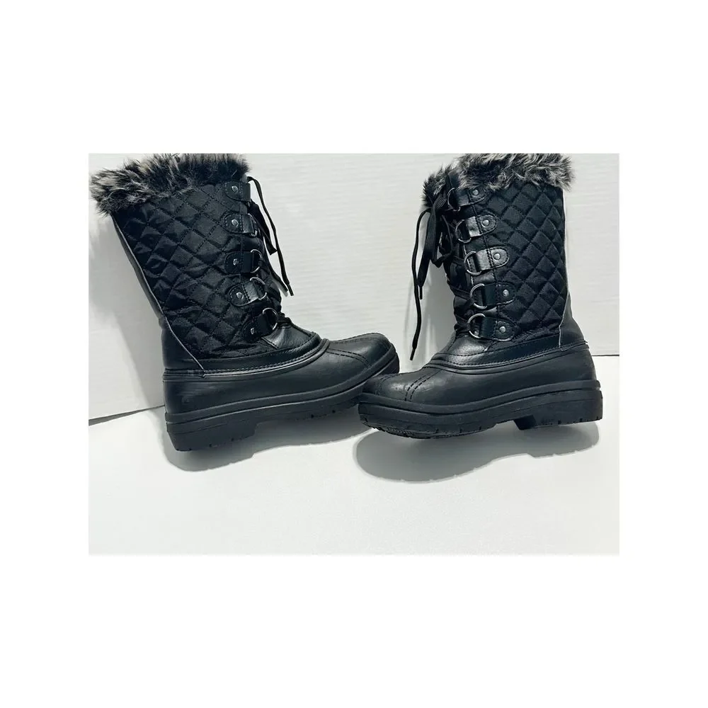 Quest Powder Winter Snow Boots Faux Fur Collar 3M Insulated Rubber Boots Black 7